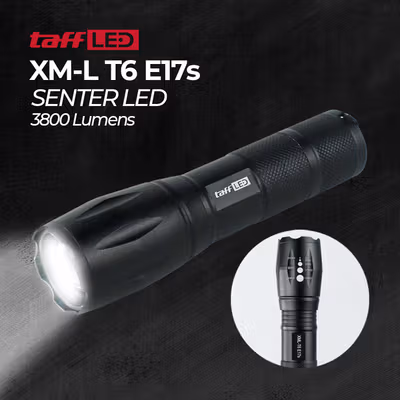 TaffLED Senter LED Cree XM-L T6 Tactical Tail Switch 3800 Lumens - Black