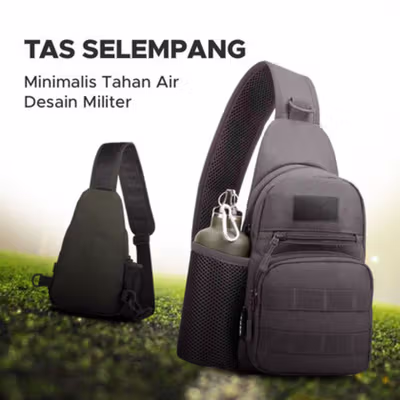 Tas Selempang Crossbody Bag Minimalis Tahan Air Desain Militer - 0702 - Black
