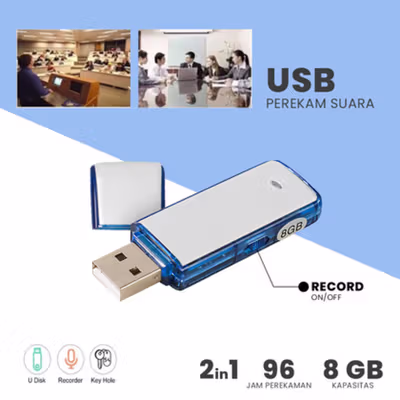 USB Flashdrive Sound Voice Recorder Flashdisk Perekam Suara 8GB - White/Blue