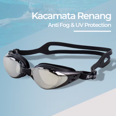 RUIHE Kacamata Renang Coating Mirrored Anti Fog UV Protection - RH6100 - Black