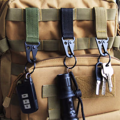 TaffSPORT Gantungan Kunci Quickdraw Carabiner Tactical Nylon Belt - SN74 - Black