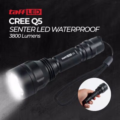 TaffLED Senter LED Flashlight Waterproof Cree Q5 3800 Lumens - C8 - Black