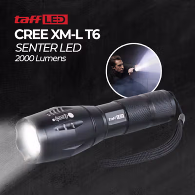 TaffLED Senter LED Cree XM-L T6 2000 Lumens - E17 - Black