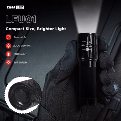 TaffLED Senter LED Flashlight Cree Q5 2000 Lumens Aluminium Steel - LFU01 - Black