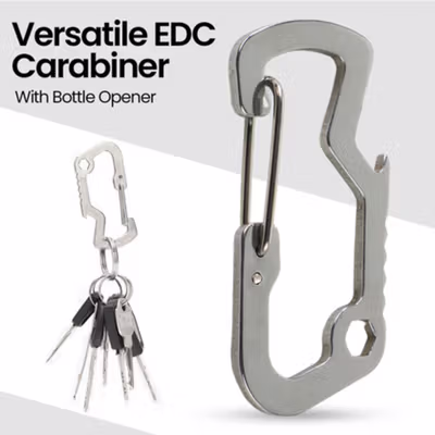 TaffSPORT Carabiner Stainless Steel with Bottle Opener - ED25 - Silver