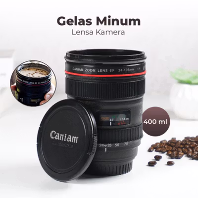 CANIAM Botol Minum Tumbler Panas Dingin Lensa Kamera 24-105mm 400ml - Black