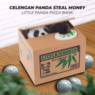 Celengan Panda Steal Money Little Panda Piggy Bank - MM8807-1 - White