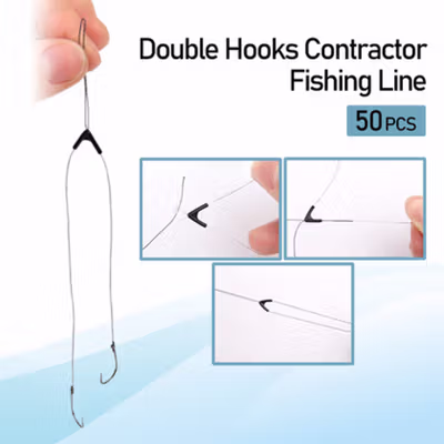 Double Hooks Contractor Fishing Line Kail Pancing 50 PCS - Black