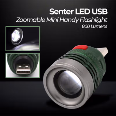 Senter LED USB Zoomable Mini Handy Flashlight 800 Lumens - Army Green