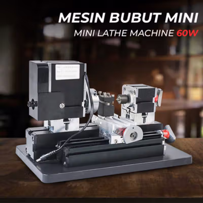 Tool The First Mesin Bubut Mini Lathe Wood Metalworking 60W - TZ20002MG - Black