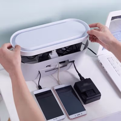 Kotak Organizer Kabel Charger Wire Cable Management Box Dustproof - FT-400 - Gray