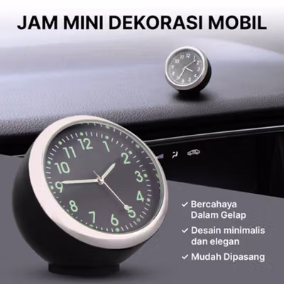 Dekorasi Mobil Jam Mini Quartz Clock Luminous Glow in The Dark - K01 - Black