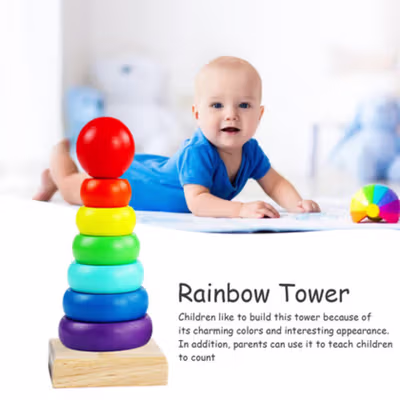 JOKEJOLLY Mainan Anak Montessori Rainbow Tower Children Toy - HX2804 - Multi-Color