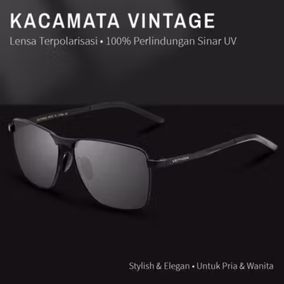 VEITHDIA Renekton Kacamata Vintage UV Polarized Sunglasses - 2462 - Black