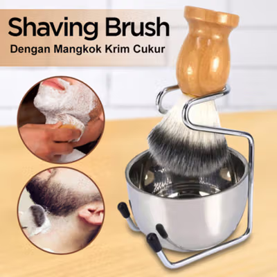JDK Perlengkapan Barber Salon Pria Shaving Brush with Cream Bowl - DSS003 - Brown