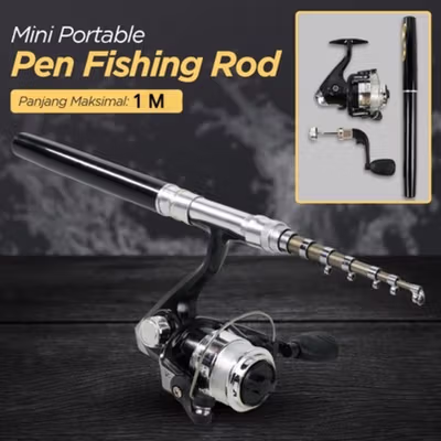 Mini Portable Extreme Pen Fishing Rod Length 1M - YL100 - Black