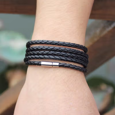 Gelang Tangan Braided Bahan Kulit 5 Lapis - LZ045 - Black