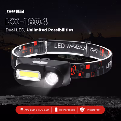 TaffLED Senter Kepala Headlamp LED Waterproof 180 Lumens - KX-1804 - Black