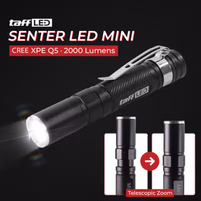 TaffLED Senter LED Mini Cree XPE Q5 2000 Lumens - Mini864 - Black