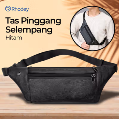 Rhodey Tas Pinggang Selempang Pria Waistbag Bahan Kulit - 1851 - Black