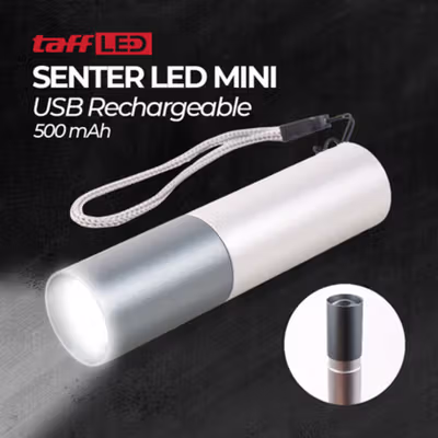 TaffLED Senter LED XPE Rechargeable Waterproof IPX4 200 Lumens - 3187 - Silver Black