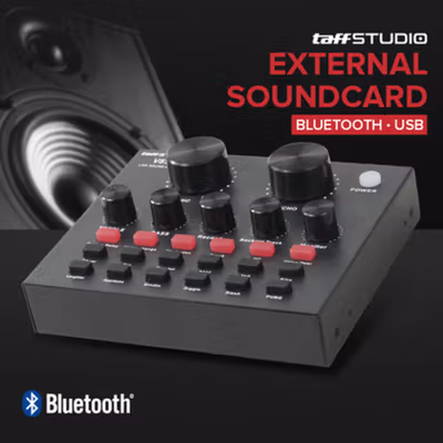 TaffSTUDIO Bluetooth Audio USB External Soundcard Live Broadcast Mic - V8S - Black