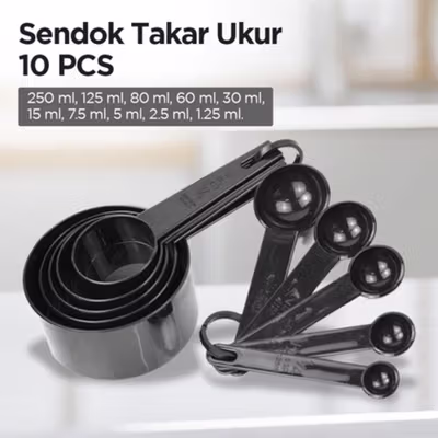 One Two Cups Sendok Takar Ukur Cup Measuring Spoon 10 PCS - 16799 - Black