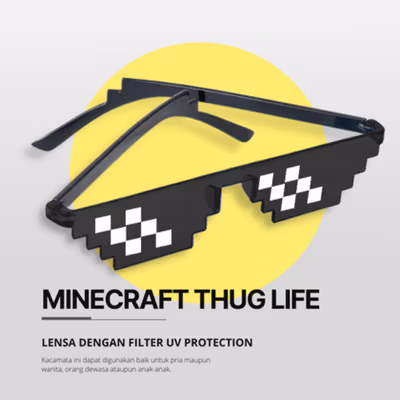 Sozzy Kacamata Model Pixel Minecraft Mosaics Thug Life - W0124 - Black