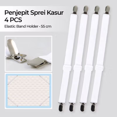 HILIFE Penjepit Clip Sprei Kasur Elastic Band Holder 4 PCS - 200TC - White