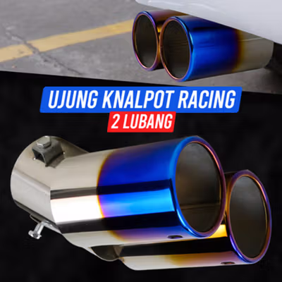 MYXDEC Pipa Ekor Ujung Knalpot Modif Mobil Racing Dua Lubang - EX-1025 - Silver Blue