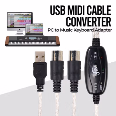 Orphee USB MIDI Cable Converter PC to Music Keyboard Adapter Cable 2M - AY03 - Black