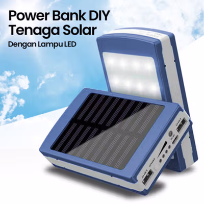 Rovtop Power Bank Solar DIY Case Flashlight Dual USB Port 5 PCS 18650 - 4NB1 - Blue