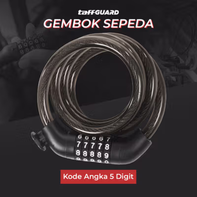 TaffGUARD Gembok Sepeda Kode Kunci Kombinasi Angka 5 Digit 1.2M - GT08 - Black