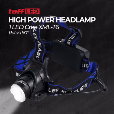 TaffLED High Power Headlamp 1 LED Cree XML-T6 - HD-LD - Black