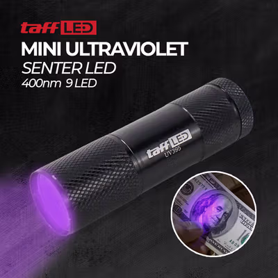 TaffLED Senter UV Ultraviolet Mini Flashlight 400nm 9 LED - UV-395 - Black