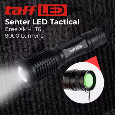 TaffLED Senter LED Tactical Cree XM-L T6 8000 Lumens - F18 - Black