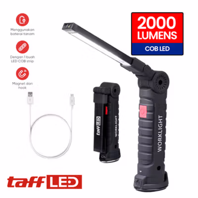 TaffLED Senter LED COB Flashlight Rechargeable 2000 Lumens - 175A - Black