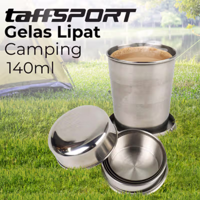 TaffSPORT Gelas Lipat Stainless Steel Foldable Cup Carabiner 140ml - BS150 - Silver