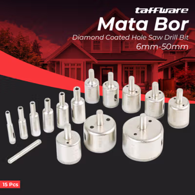Taffware Mata Bor Diamond Coated Hole Saw Drill Bit 6mm-50mm 15 PCS - GJ0105 - Silver