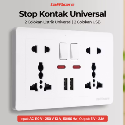 Taffware Stop Kontak Universal UK EU US 2 Slot 2 USB On/Off Switch - LC-86 - White