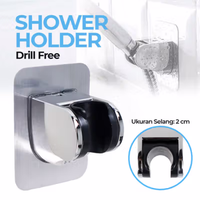BShower Penyangga Kepala Shower Hose Holder Drill Free Selang 1/2 Inch - A-0081 - Silver