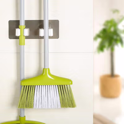 AK Gantungan Dinding Tempel Waterproof Adhesive Mop Holder Double Slot - AK20 - White