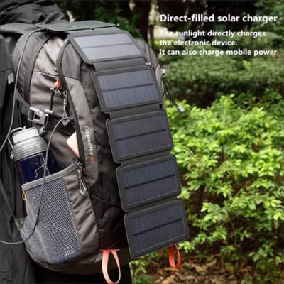 SolaBright Charger Solar Panel Portable 5 Fold USB Output Port 9W 5V - KER-SO1 - Black