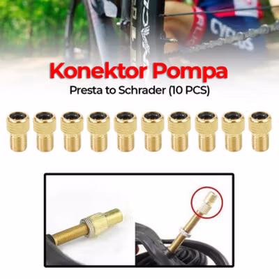 Konektor Pompa Valve Pentil Ban Sepeda Presta to Schrader 10 PCS - EV23 - Golden