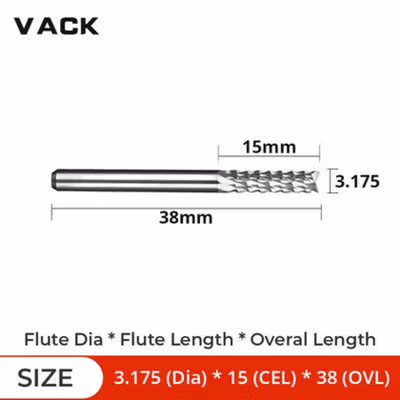 VACK Mata Bor Tungsten Carbide Drill Bit 3.175x15x38mm - R2 - Silver