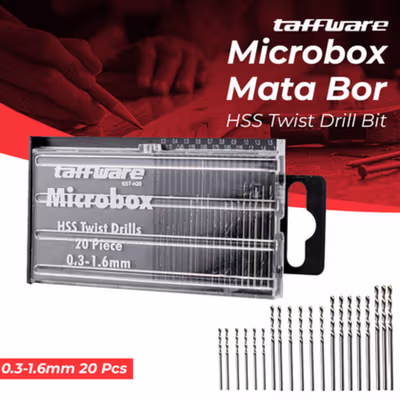 Taffware Microbox Mata Bor Drill HSS Twist Drill Bit 0.3-1.6mm 20PCS - QST-H20 - Silver