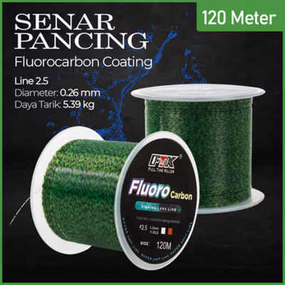 FTK Senar Pancing Nylon Fluorocarbon Coating Fishing Line 120M 2.5 - FT12 - Green