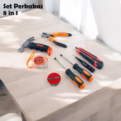 Alat Set Perkakas Tang Palu Obeng Cutter Meteran 8in1 - No Color