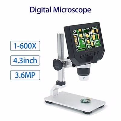 Taffware Mikroskop Digital 3.6MP 600X dengan Monitor dan Metal Stand - G600 - Silver