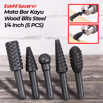 Taffware Mata Bor Kayu Wood Bits Steel 1/4 Inch 5 PCS - 25450 - Black